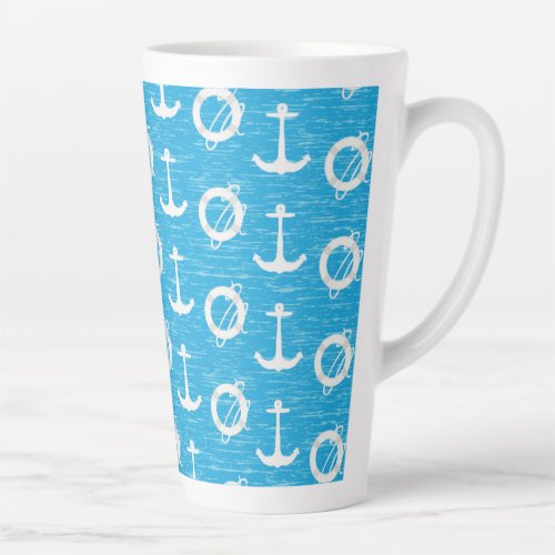 Boat Anchors and Life Rings Ocean Background Latte Mug