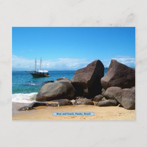 Boat and beach Paraty Brazil Postcard