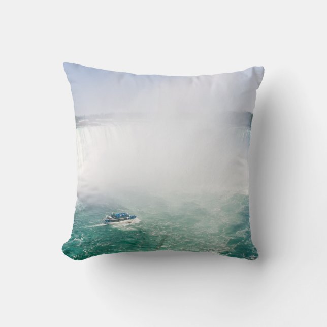 Boat and Horseshoe Falls from Niagara Falls Throw Pillow (Front)