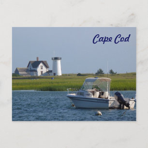 Boat and Lighthouse Chatham Cape Cod Postcard