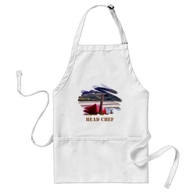 BOAT AND MOUNTAIN LANDSCAPE ADULT APRON (Front)