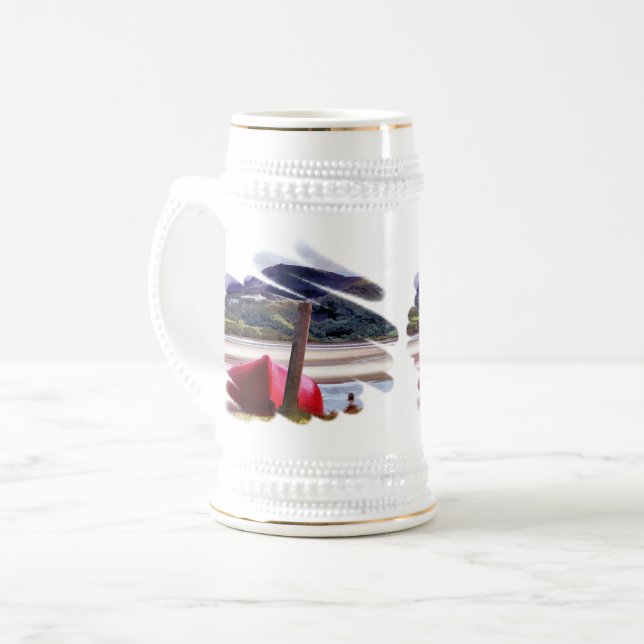 BOAT AND MOUNTAIN LANDSCAPE BEER STEIN (Front Left)