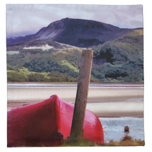 BOAT AND MOUNTAIN LANDSCAPE CLOTH NAPKIN