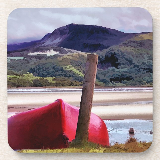BOAT AND MOUNTAIN LANDSCAPE DRINK COASTER (Front)