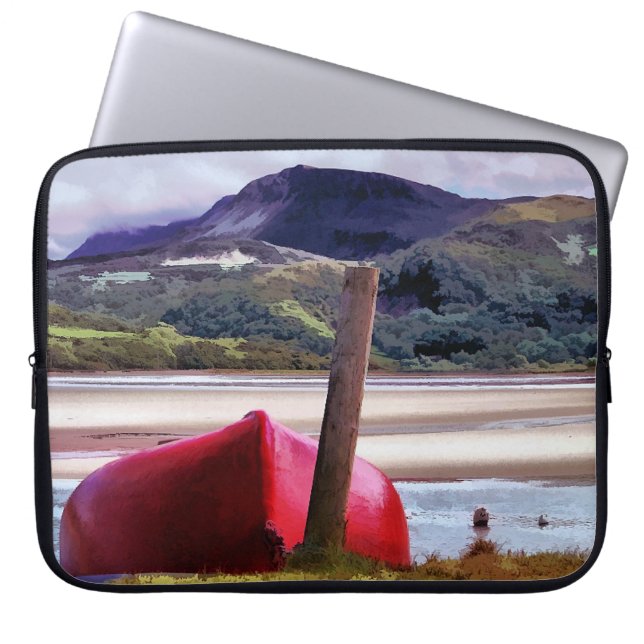 BOAT AND MOUNTAIN LANDSCAPE LAPTOP SLEEVE (Front)