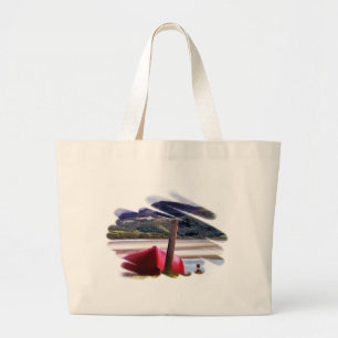 BOAT AND MOUNTAIN LANDSCAPE LARGE TOTE BAG
