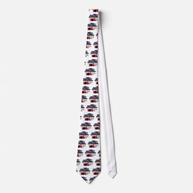 BOAT AND MOUNTAIN LANDSCAPE NECK TIE (Front)