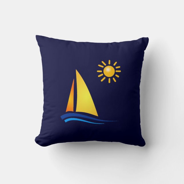 Boat and Sun Throw Pillow (Front)
