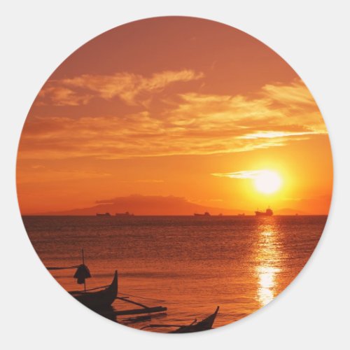 boat and sunset classic round sticker