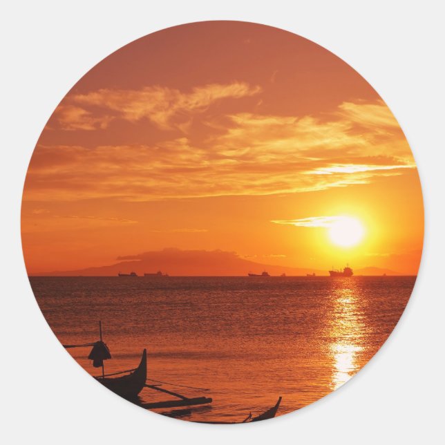 boat and sunset classic round sticker (Front)