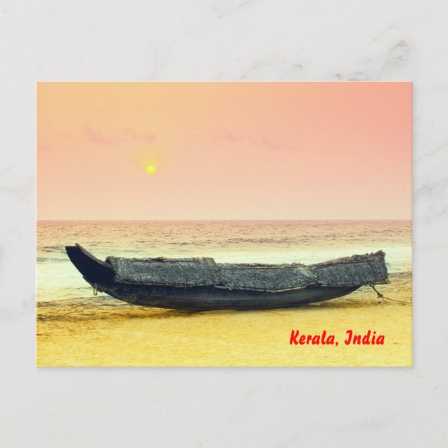 Boat  and sunset, Kerala, India Postcard (Front)