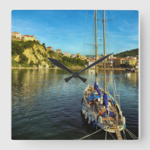 Boat Approaching Shore Agropoli Square Wall Clock