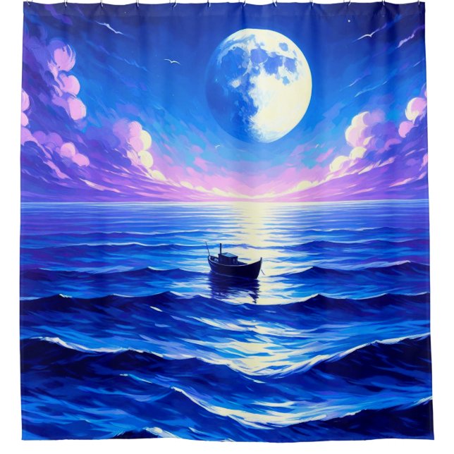 Boat at Night Shower Curtain (Front)