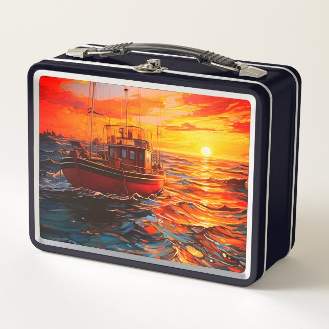 Boat at Sunset Metal Lunch Box (Front)