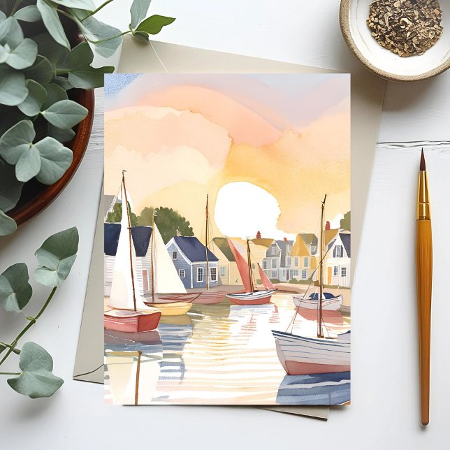 Boat Bay | Coastal Ocean Watercolor Painting Postcard (Creator Uploaded)