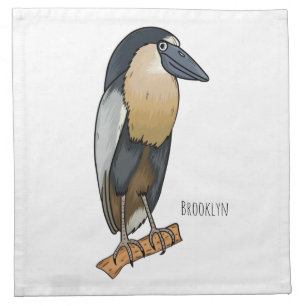 Boat-billed heron bird cartoon illustration cloth napkin