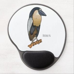 Boat-billed heron bird cartoon illustration gel mouse pad