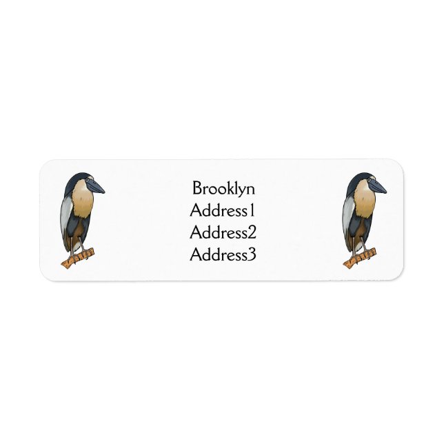 Boat-billed heron bird cartoon illustration  label (Front)