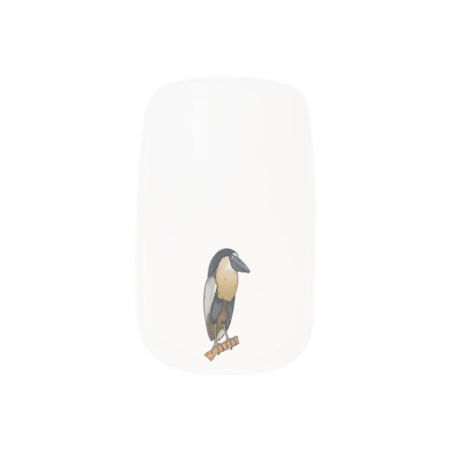 Boat-billed heron bird cartoon illustration minx nail art (Left Thumb)