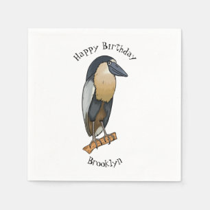 Boat-billed heron bird cartoon illustration napkins