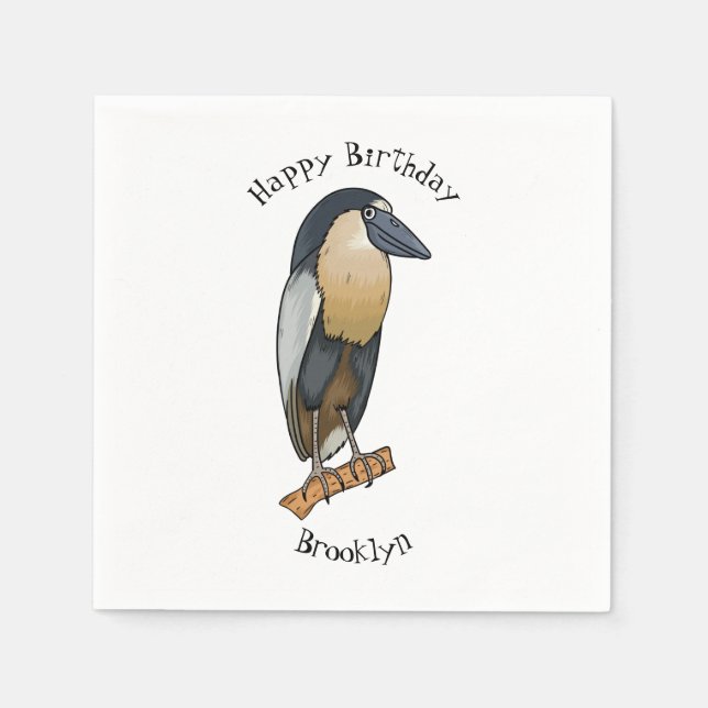 Boat-billed heron bird cartoon illustration napkins (Front)