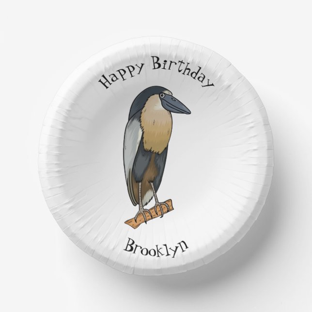 Boat-billed heron bird cartoon illustration paper bowls (Front)