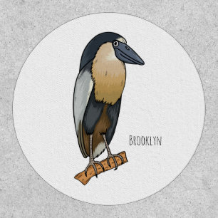 Boat-billed heron bird cartoon illustration patch