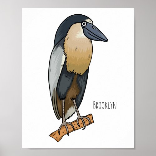 Boat_billed heron bird cartoon illustration poster