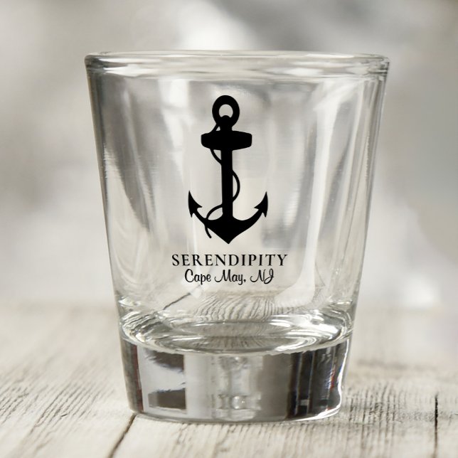 Boat Black Anchor Monogram Nautical Shot Glass (Creator Uploaded)