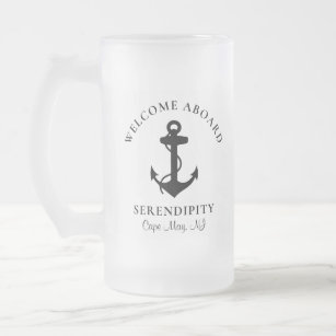 Boat Black Anchor Personalized Frosted Glass Beer Mug