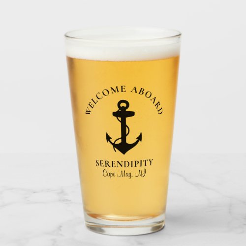 Boat Black Anchor Personalized Glass