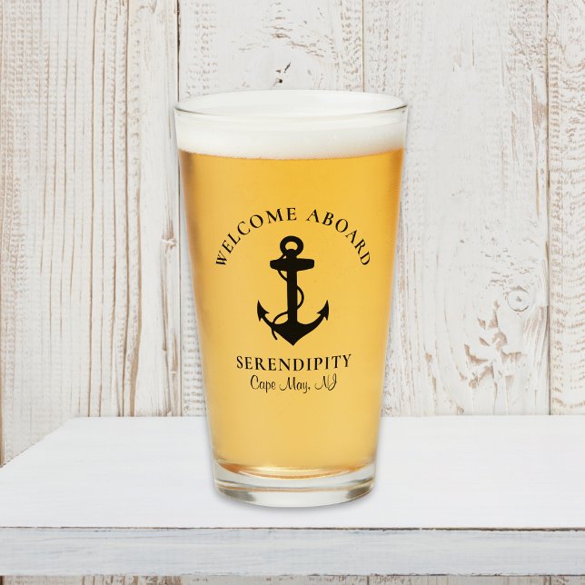 Boat Black Anchor Personalized Glass (Creator Uploaded)
