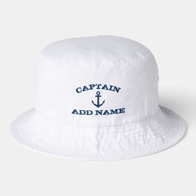 Boat captain bucket hat with nautical anchor logo (Front)