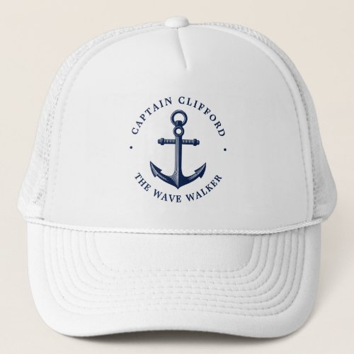 Boat Captain  Custom Name Anchor Trucker Hat