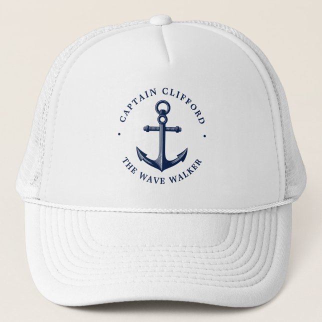 Boat Captain | Custom Name Anchor Trucker Hat (Front)