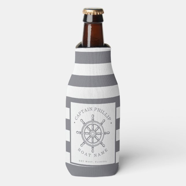Boat Captain Customized Slate Grey Bottle Cooler (Bottle Front)