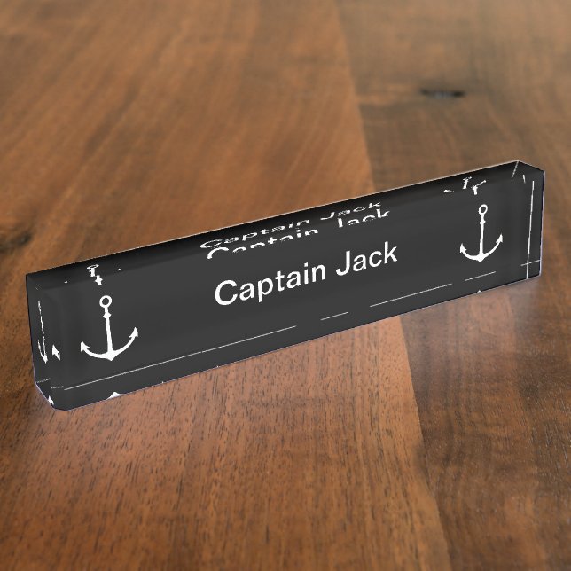 Boat Captain Desk Plaque Anchor Design Name Plate (Side)