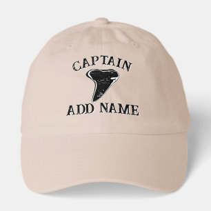 Boat captain hat with beachy shark tooth logo