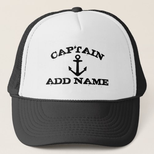 Boat captain hat with black nautical ship anchor