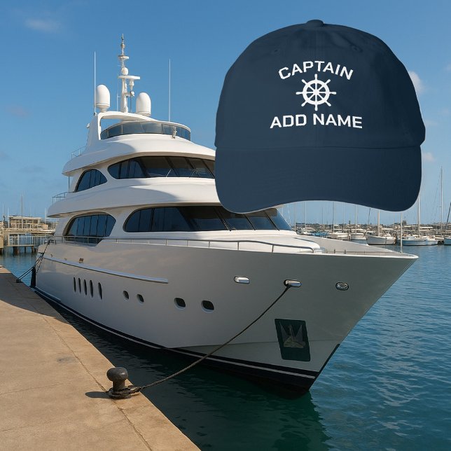 Boat captain hat with ship wheel logo and name (Boat captain hat with sheep wheel logo)