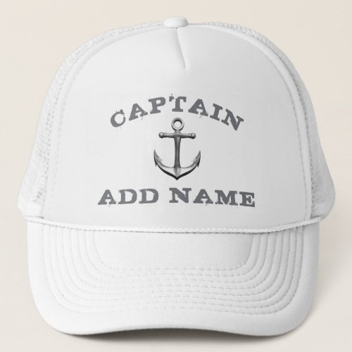 Boat captain hats with nautical anchor and name