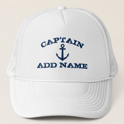 Boat captain hats with nautical anchor and name