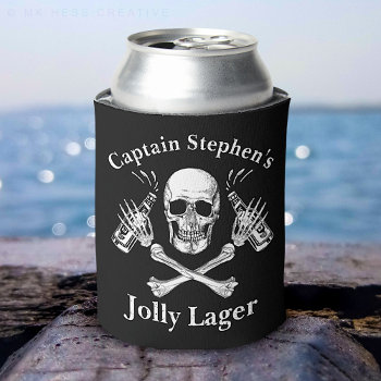 Boat Captain Jolly Lager Custom Beer Pirate Theme  Can Cooler by LaborAndLeisure at Zazzle