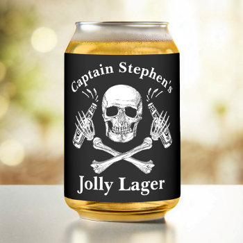 Boat Captain Jolly Lager Custom Beer Pirate Theme Can Glass by LaborAndLeisure at Zazzle