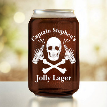 Boat Captain Jolly Lager Custom Beer Pirate White Can Glass by LaborAndLeisure at Zazzle
