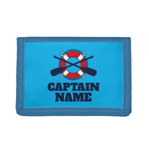 Boat captain lifebuoy and boat oars logo tri-fold wallet
