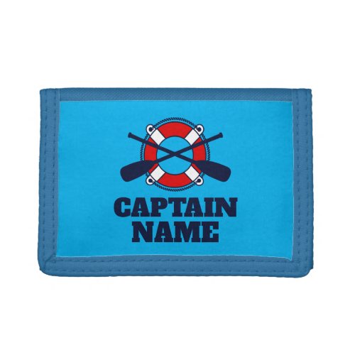 Boat captain lifebuoy and boat oars logo trifold wallet