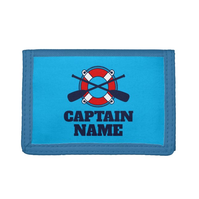 Boat captain lifebuoy and boat oars logo trifold wallet (Front)