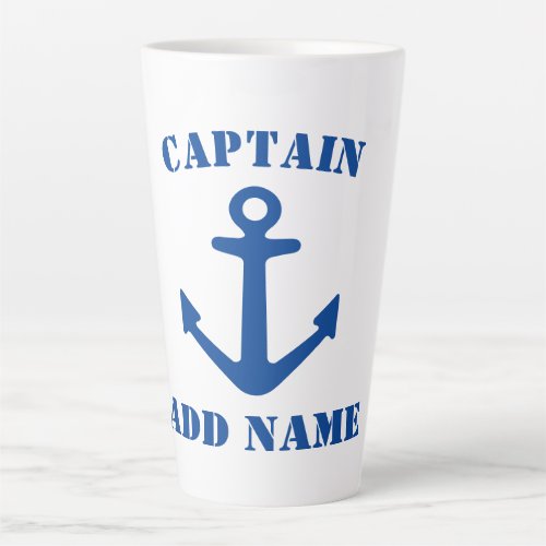 Boat captain name nautical anchor big latte mug
