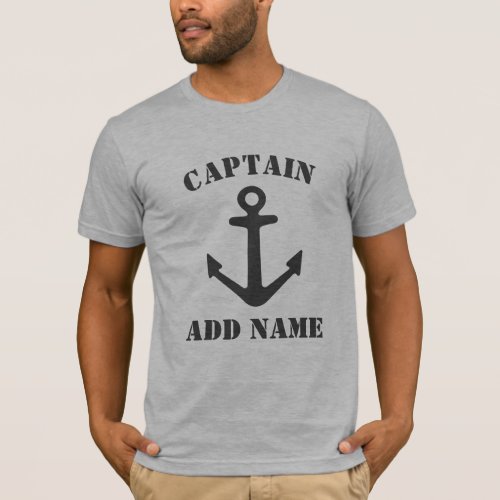 Boat captain name nautical anchor grey t shirt
